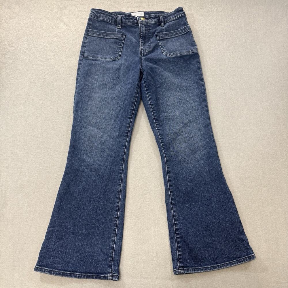 Frame Denim Indigo Flared Wide-Leg Jeans